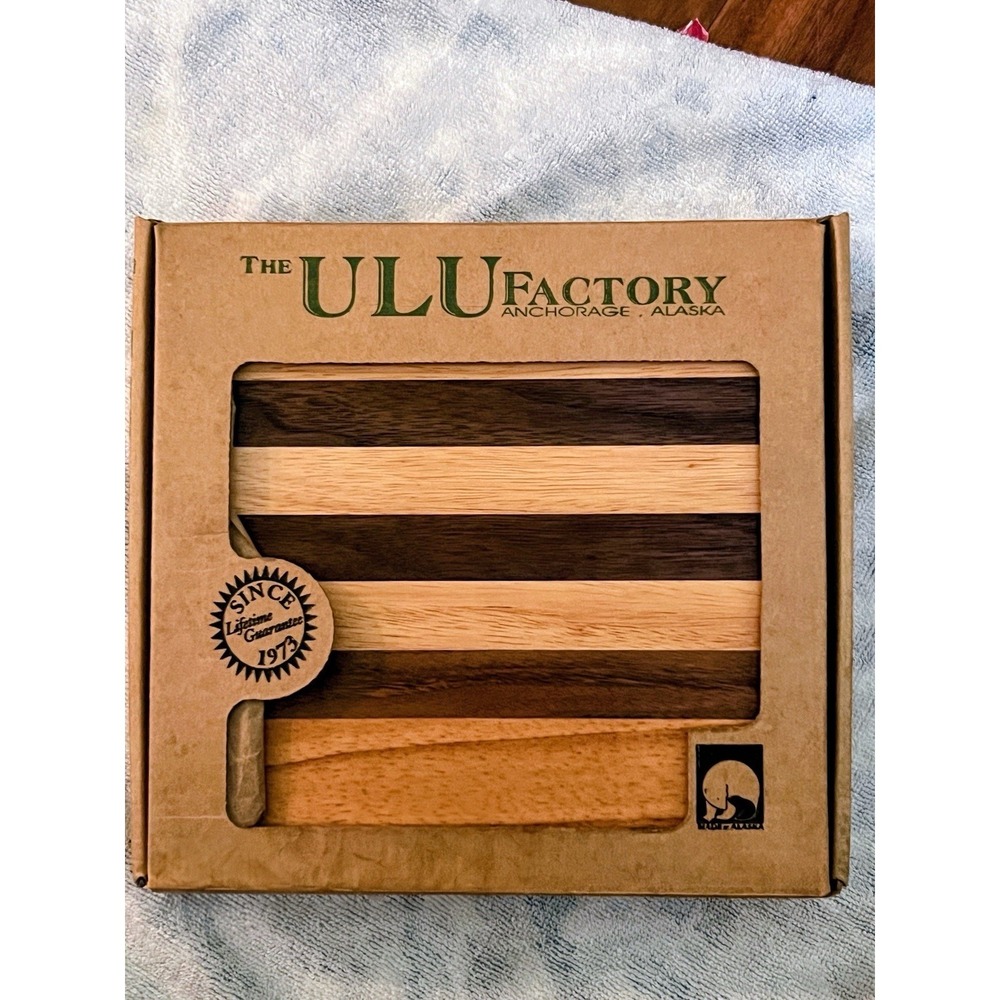 Ulu Factory Alaska Ulu Knife & Hardwood Cutting Board Set w/ Box Anchorage
